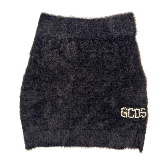 NWT GCDS Crystal Logo Brushed Fuzzy Black Mini Skirt MEDIUM - Picture 3 of 9